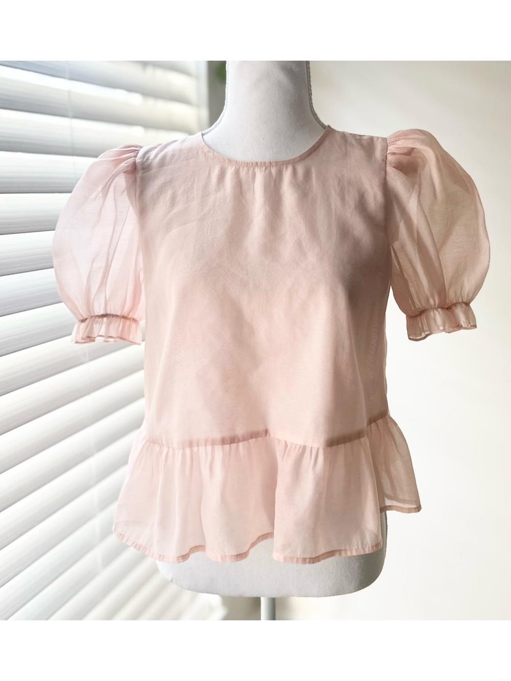Topshop Puff Sleeve Peplum Blouse - Light Pink